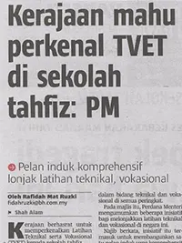 KERAJAAN MAHU PERKENAL TVET DI SEKOLAH TAHFIZ